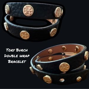 Tory Burch Leather Double Wrap Stud Bracelet